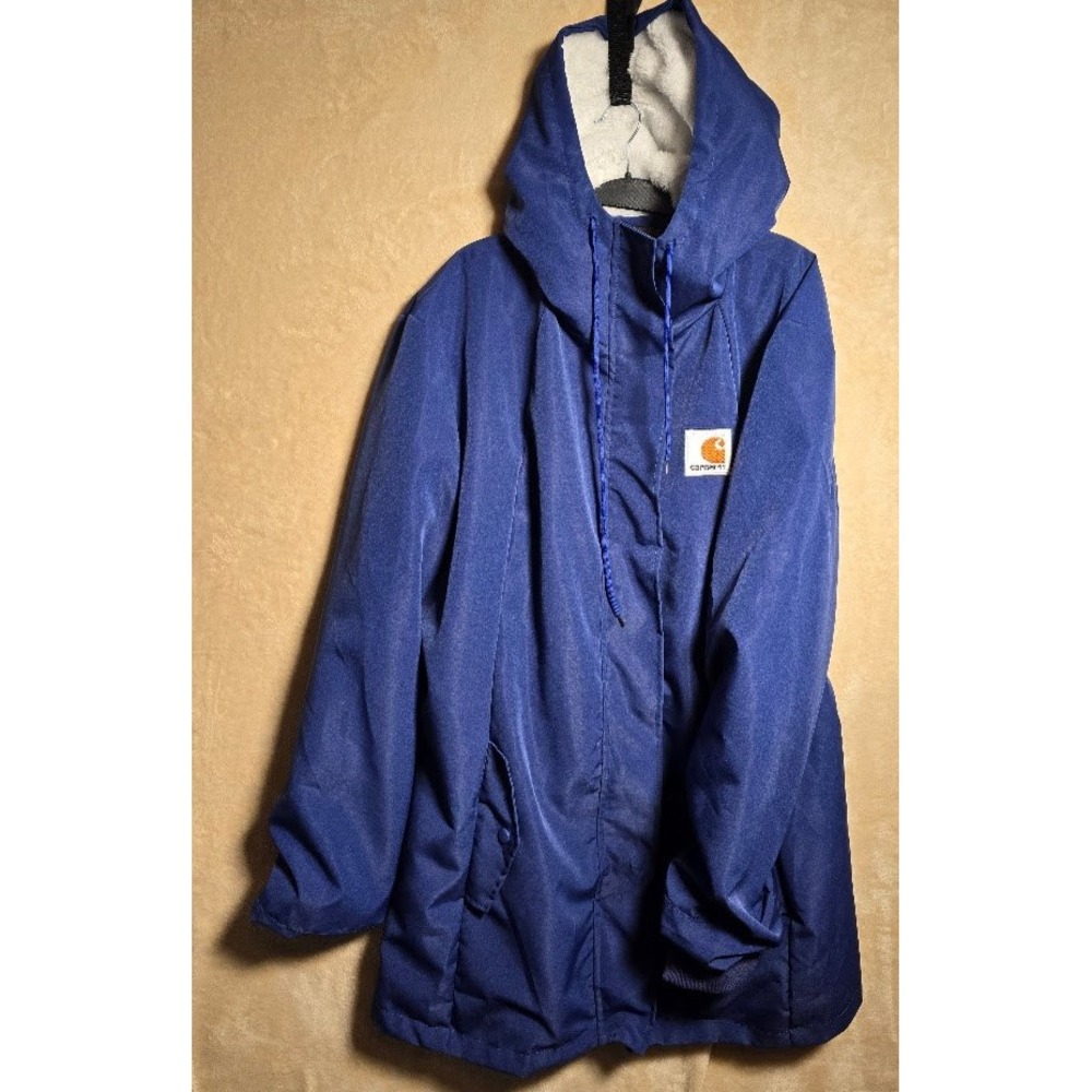Carhartt Blue Sherpa Lined‎ Hooded Parka Jacket Womens 5XL Cinched Waist Coat